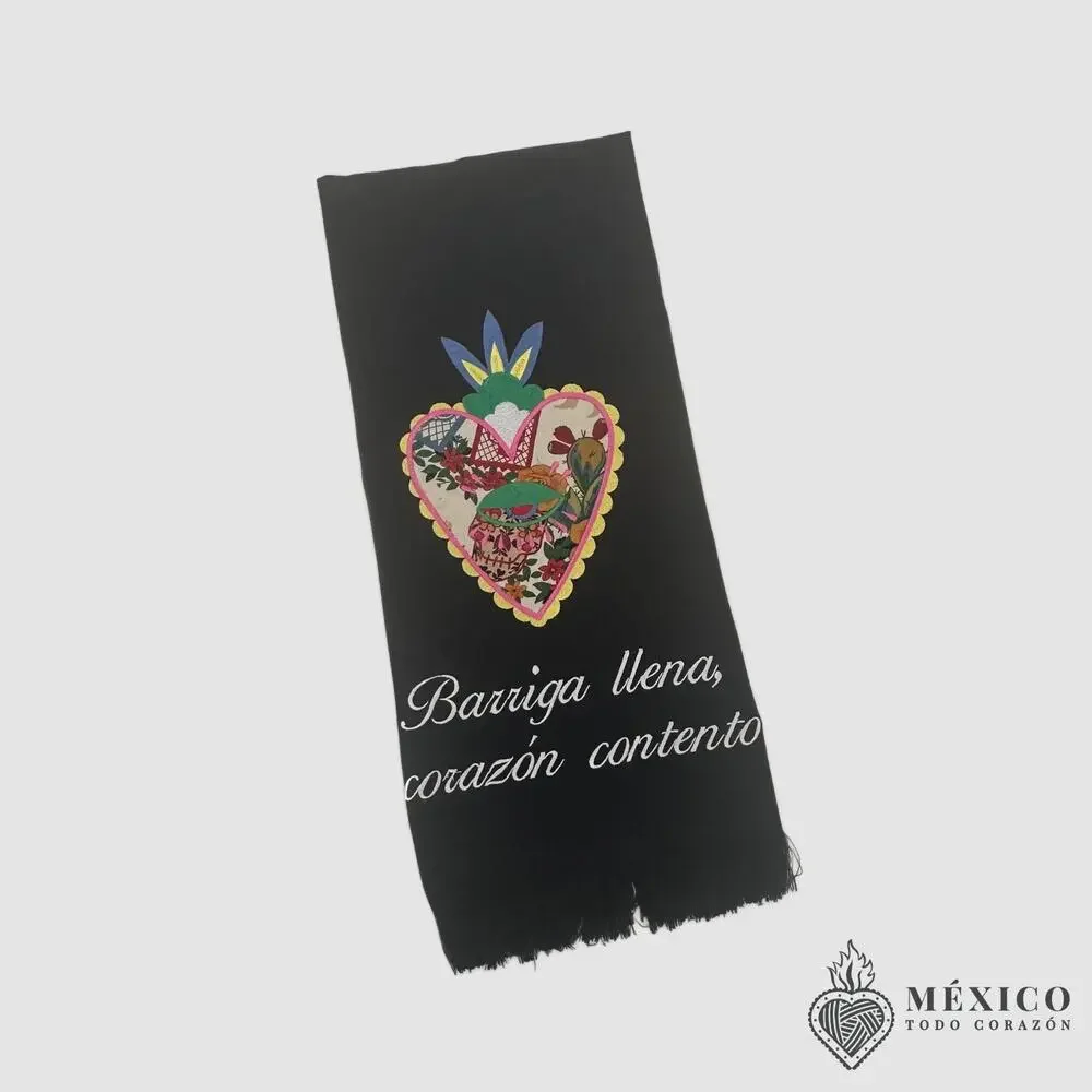 Mexican decorative towel Barriga llena corazon contento 38 x 18 inches